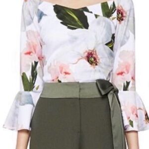 Ted Baker London Velieta Chatsworth Bloom Floral Off-Shoulder Bell Sleeve Top